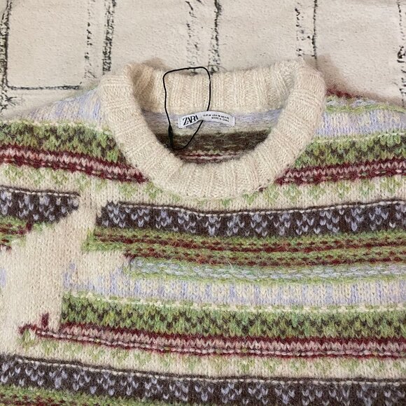 NEW Zara Jacquard Striped Sweater M - Picture 10 of 12